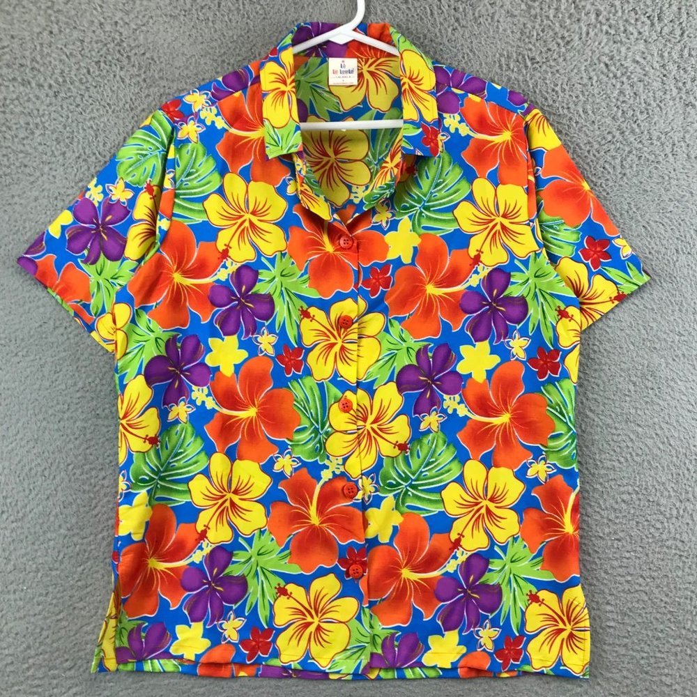 La Leela Shirt Adult Small Button Up Hawaiian Aloha Floral Short Sleeve Mens‎